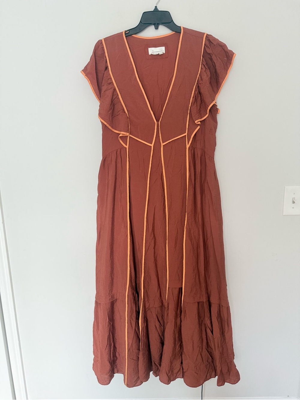 Anthropologie Rust Orange Ruffle Maxi Dress Size L Boho Tiered Maxi Dress - Picture 2 of 7
